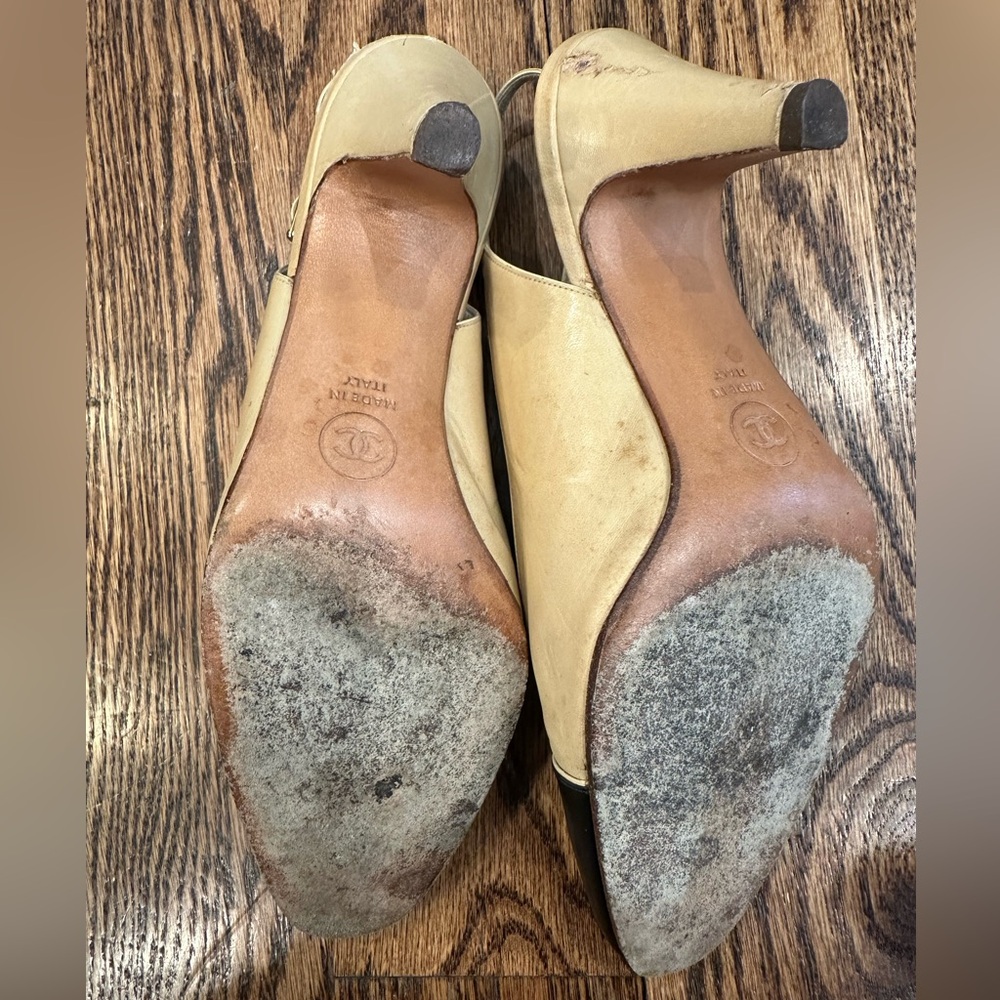 Chanel vintage classic sling back leather pumps heels with original box base - Picture 10 of 10